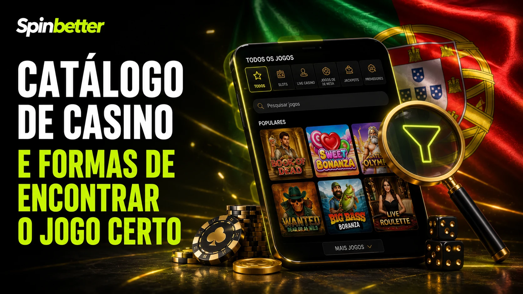 Catálogo do casino com filtros por categoria, estúdio e pesquisa